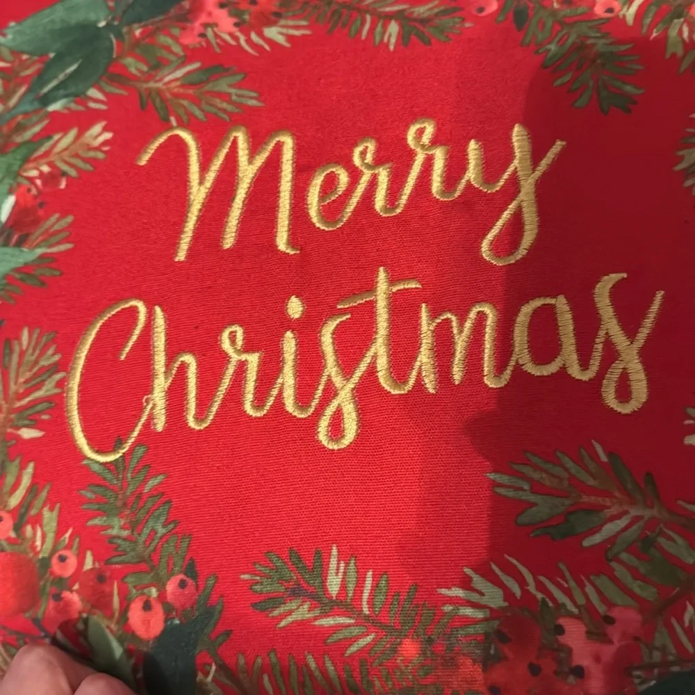 Merry Christmas Embroidered Holiday Throw 16x16” Pillow Home Decor